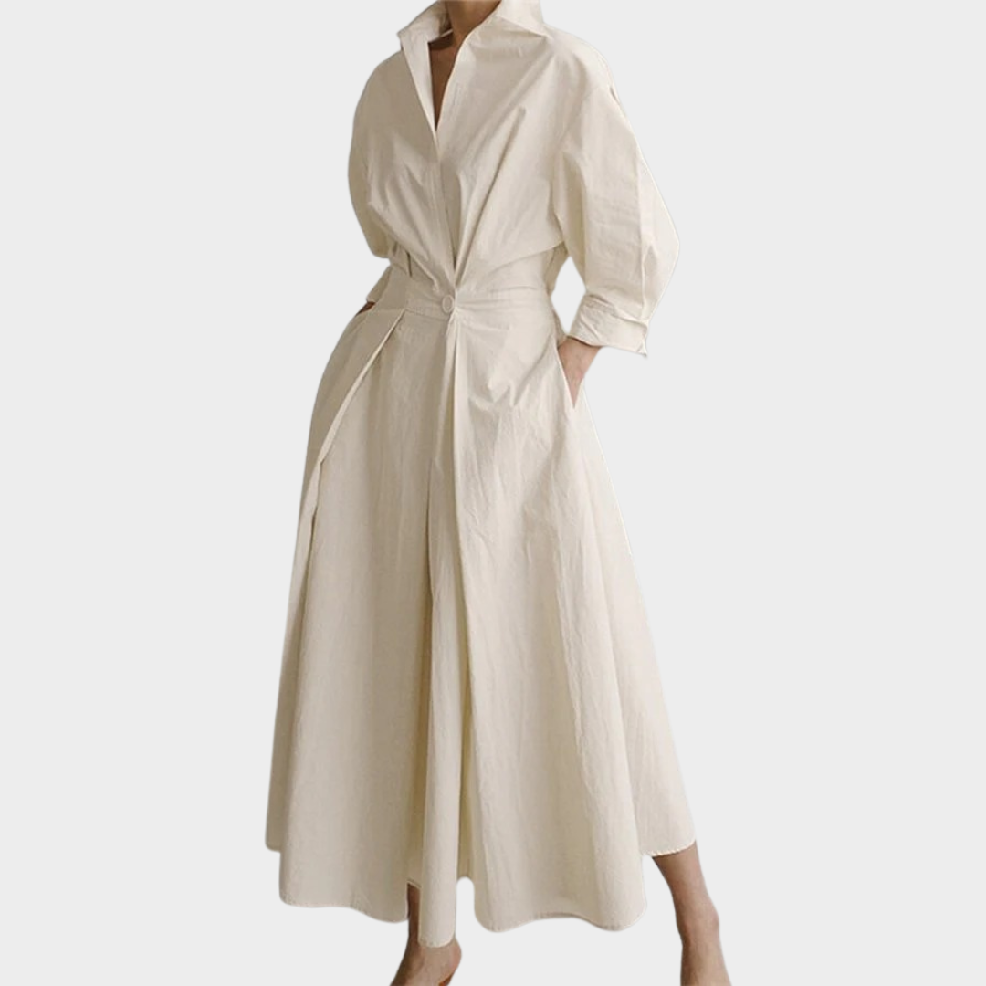 Women’s Loose A-Line Polo Collar Dress – Elegant Nine Sleeve Swing Fit – Lightweight and Flowy – Multiple Colours