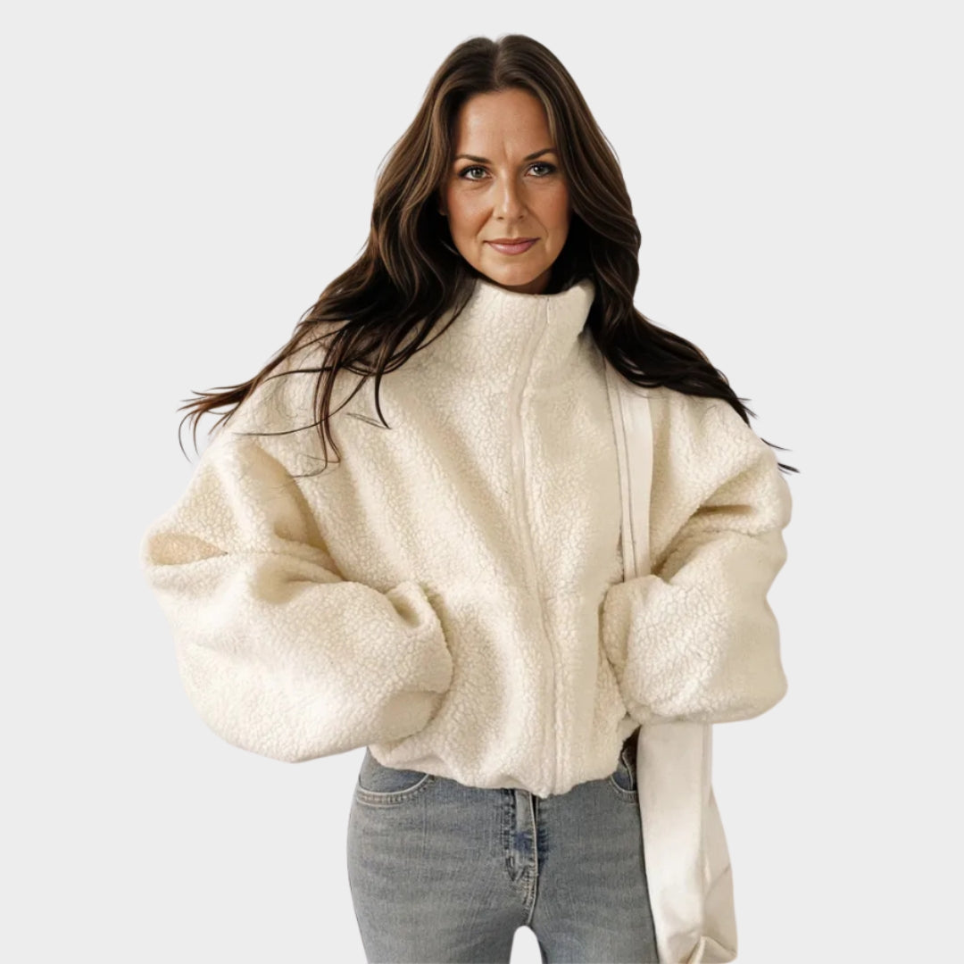 Women’s Shearling Jacket – Warm Fleece Lining, Relaxed Fit, Zip-Up Collar, Winter Style