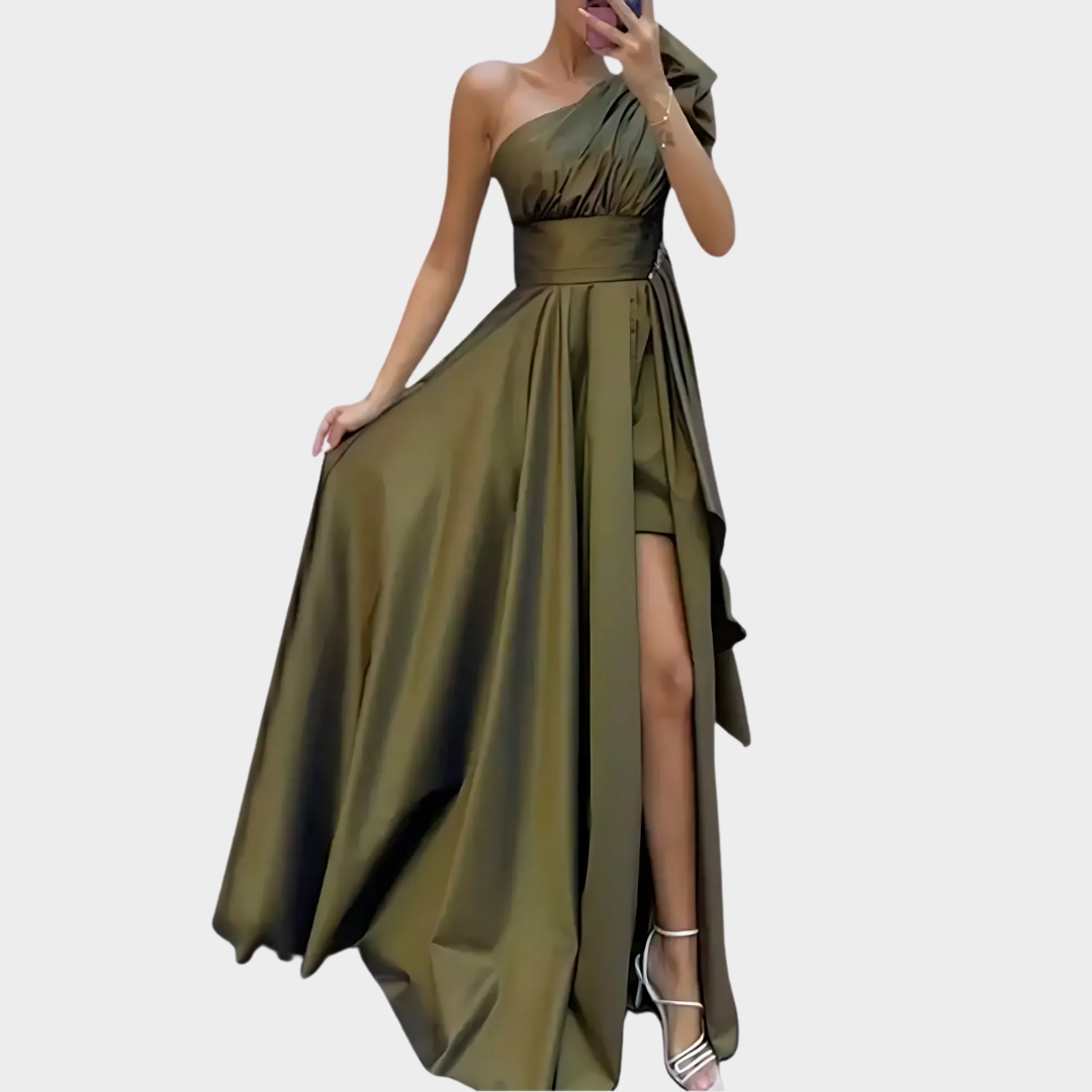 Women's Floor-Length Evening Dress – Sleeveless – Elegant Party Gown – Army Green