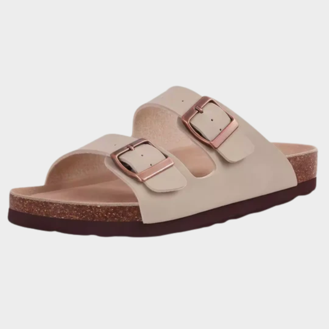 Women’s Cork Footbed Slide Sandals – Adjustable Buckle Slip-On Casual Beach Slippers – Multiple Colours