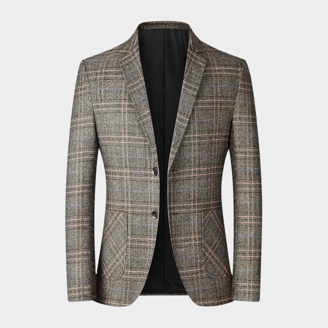 Men's Slim Fit Blazer – British Plaid Formal Suit Jacket – Business Casual Wedding Coat – Multiple Colours