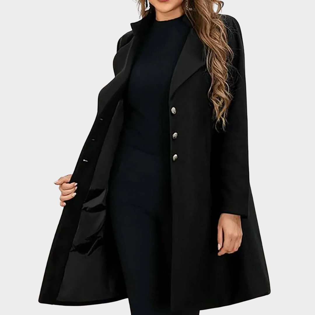 Women’s Slim Fit Wool Coat – Mid-Length Double Breasted Jacket with Notched Lapel – Multiple Colours