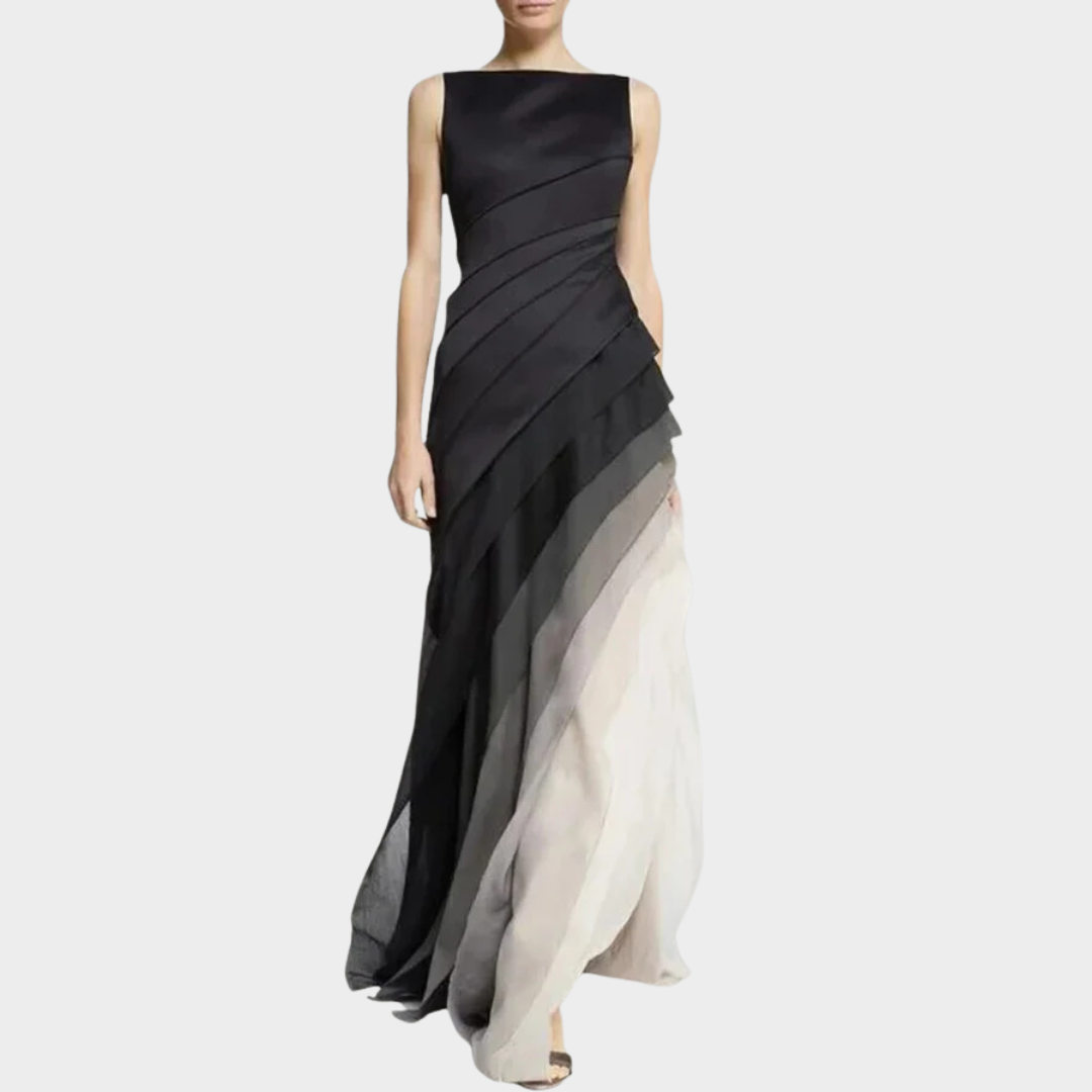 Women's Ombre Midi Dress – Round Neck High Waist Ruffle Hem – Lightweight Fit – Cotton-Polyester Blend – Black