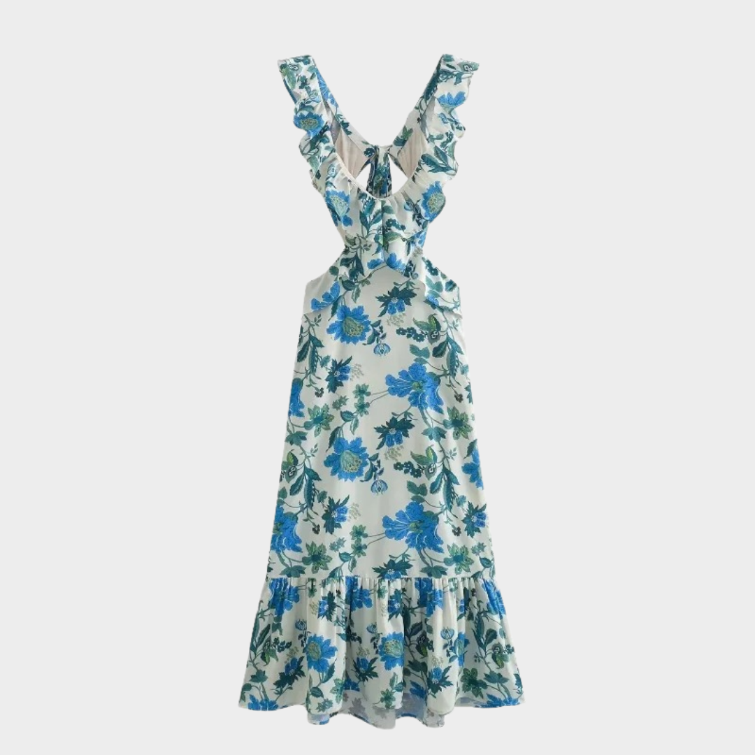 Women’s Casual Slip Dress – Sleeveless Ruffled Long Fit with Printed Detail – Lightweight Beach Style – Multiple Colours