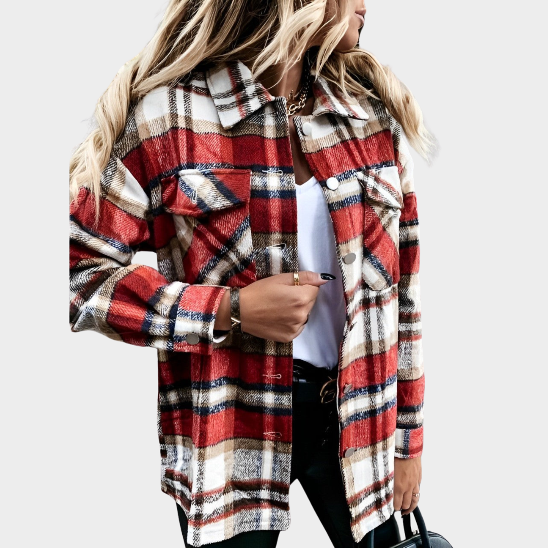Women's Wool Blend Plaid Shirt Jacket – Long Sleeve – Turn-Down Collar – Button-Up – Multiple Colours