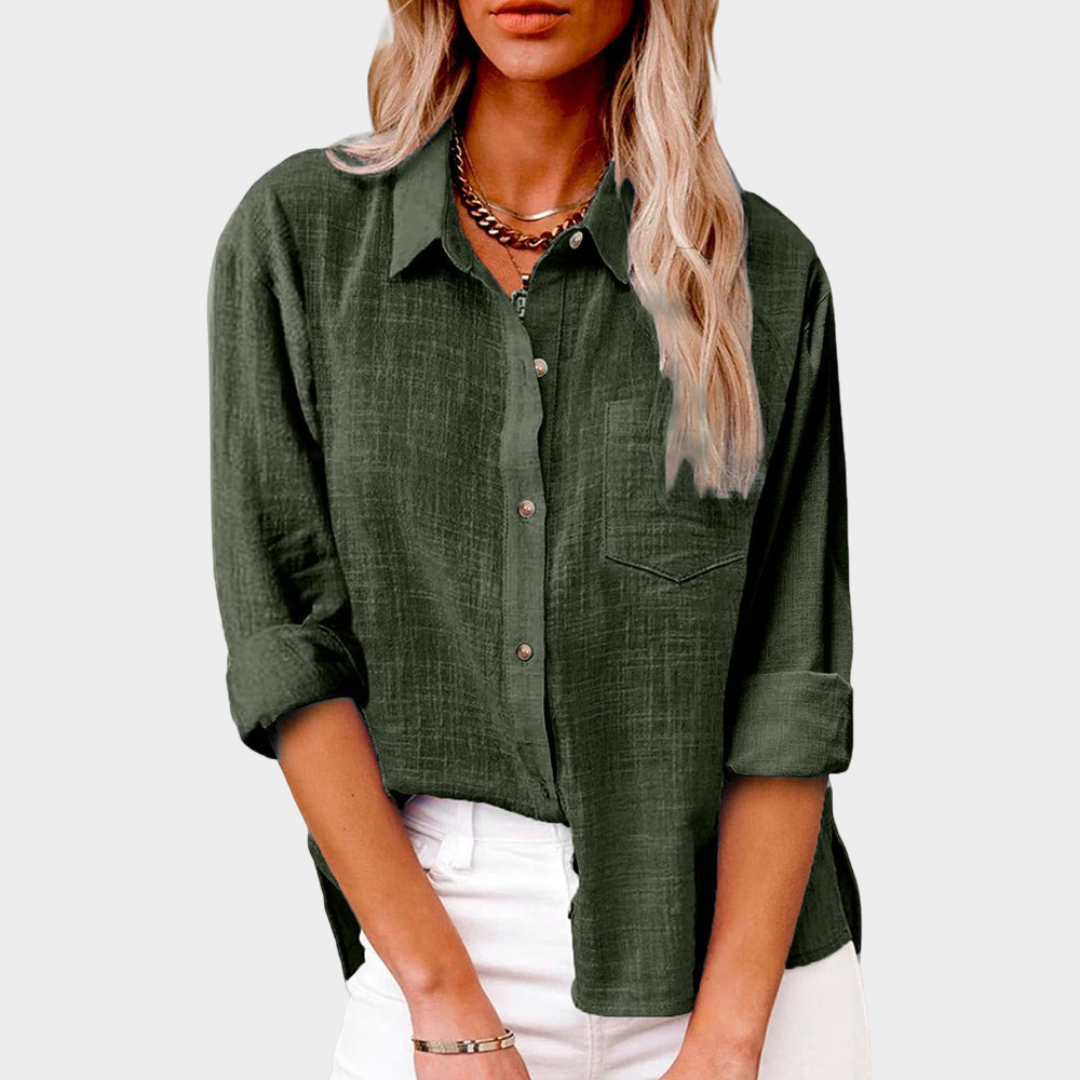 Women's Long Sleeve Cotton Linen Blouse – Relaxed Fit – Breathable & Stylish – Multiple Colours