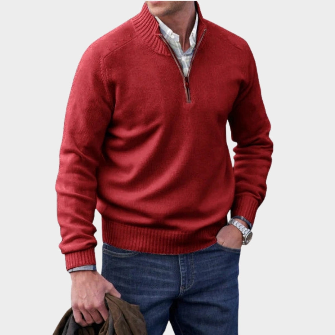 Men's Cashmere Zipper Sweater – Fleece Thick Half-Zip Turtleneck, Purple/White/Blue/and More
