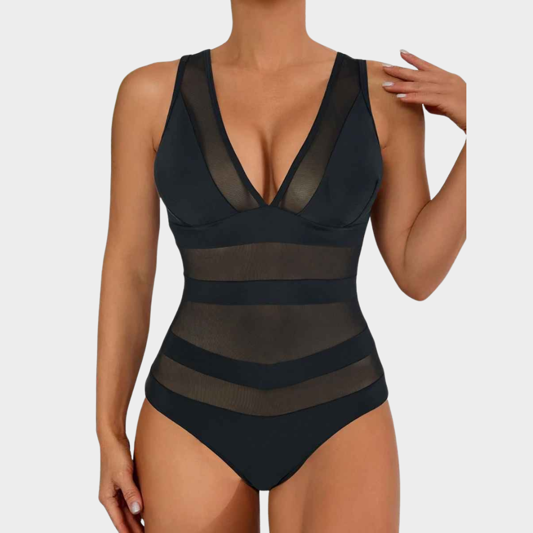 Women One-Piece Swimsuit – Slim Fit Mesh Backless Design – Soft Stretch Fabric – Multiple Colours