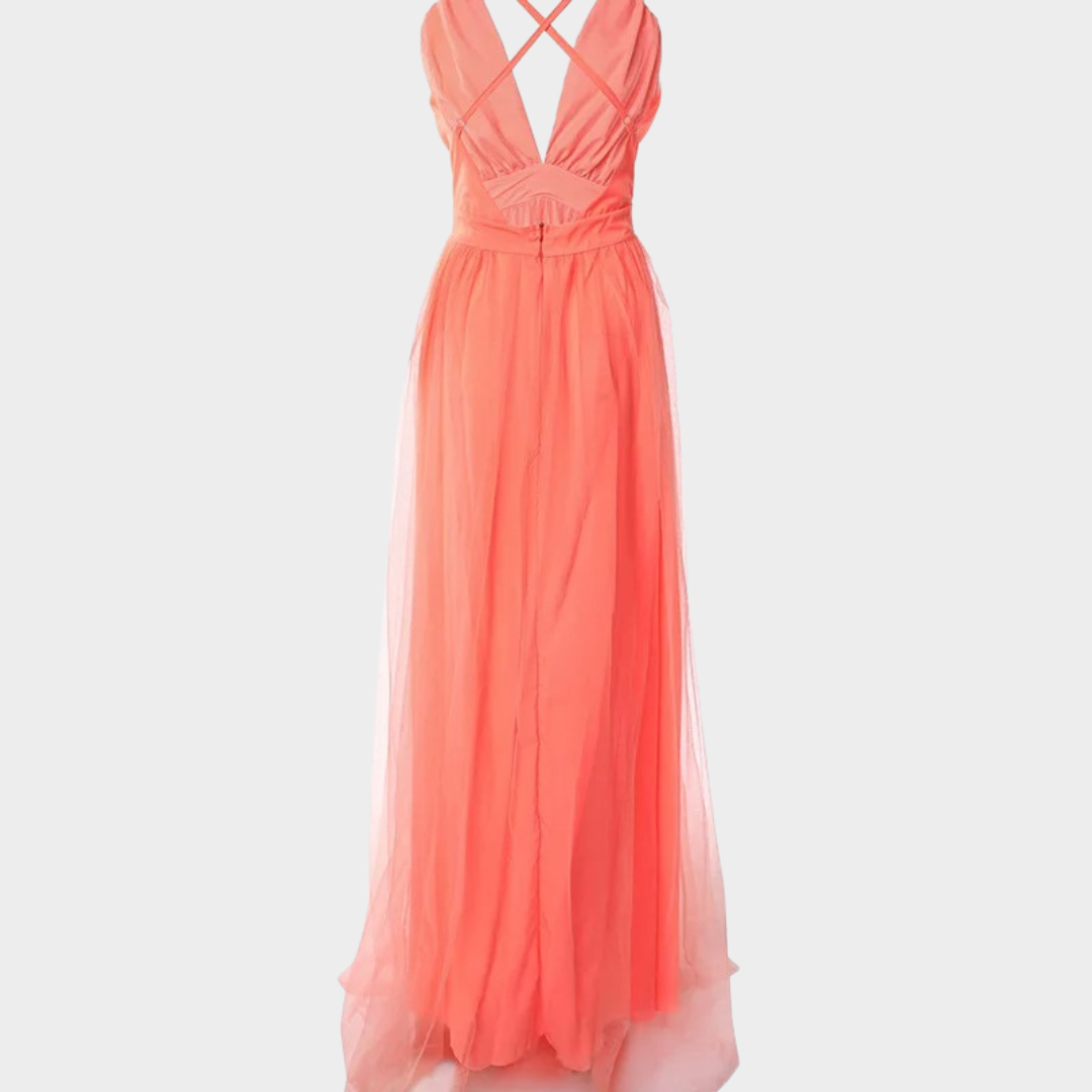 Women’s Sleeveless V-Neck Midi Dress – Backless Design with Elegant Slim Fit – Lightweight Comfortable Fabric – Orange