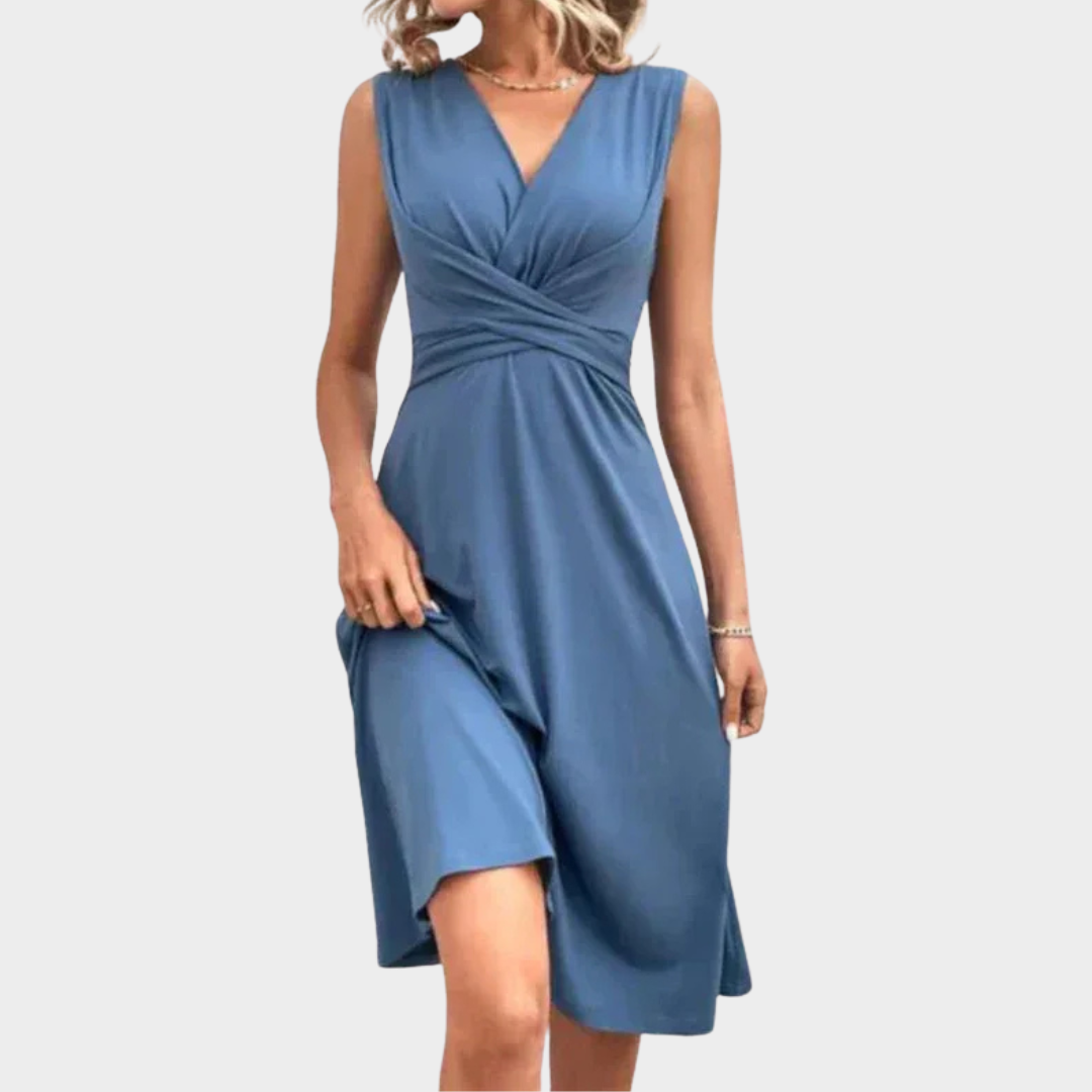 Women A-Line Midi Dress – V-Neck Wrap Design Tailored Fit in Soft Polyester – Multiple Colours