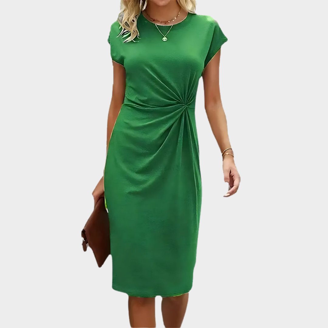 Women’s Crew-Neck Midi Dress – Pleated Pullover with Elegant Silhouette – Lightweight Comfortable Fit – Multiple Colours