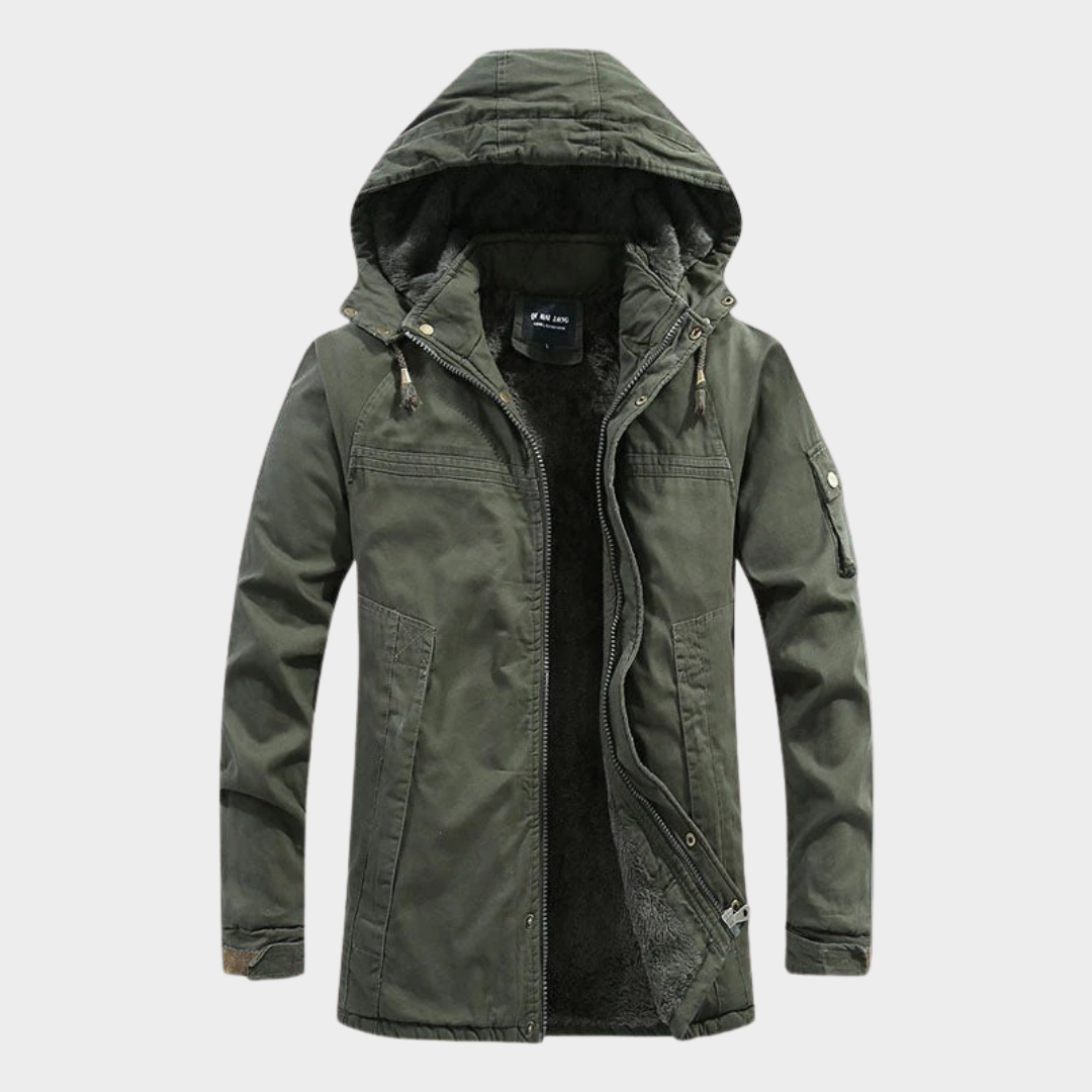 Men’s Slim Fit Hooded Jacket – Mid-Length Cotton Blend Coat with Fleece Lining and Multiple Pockets – Multiple Colours