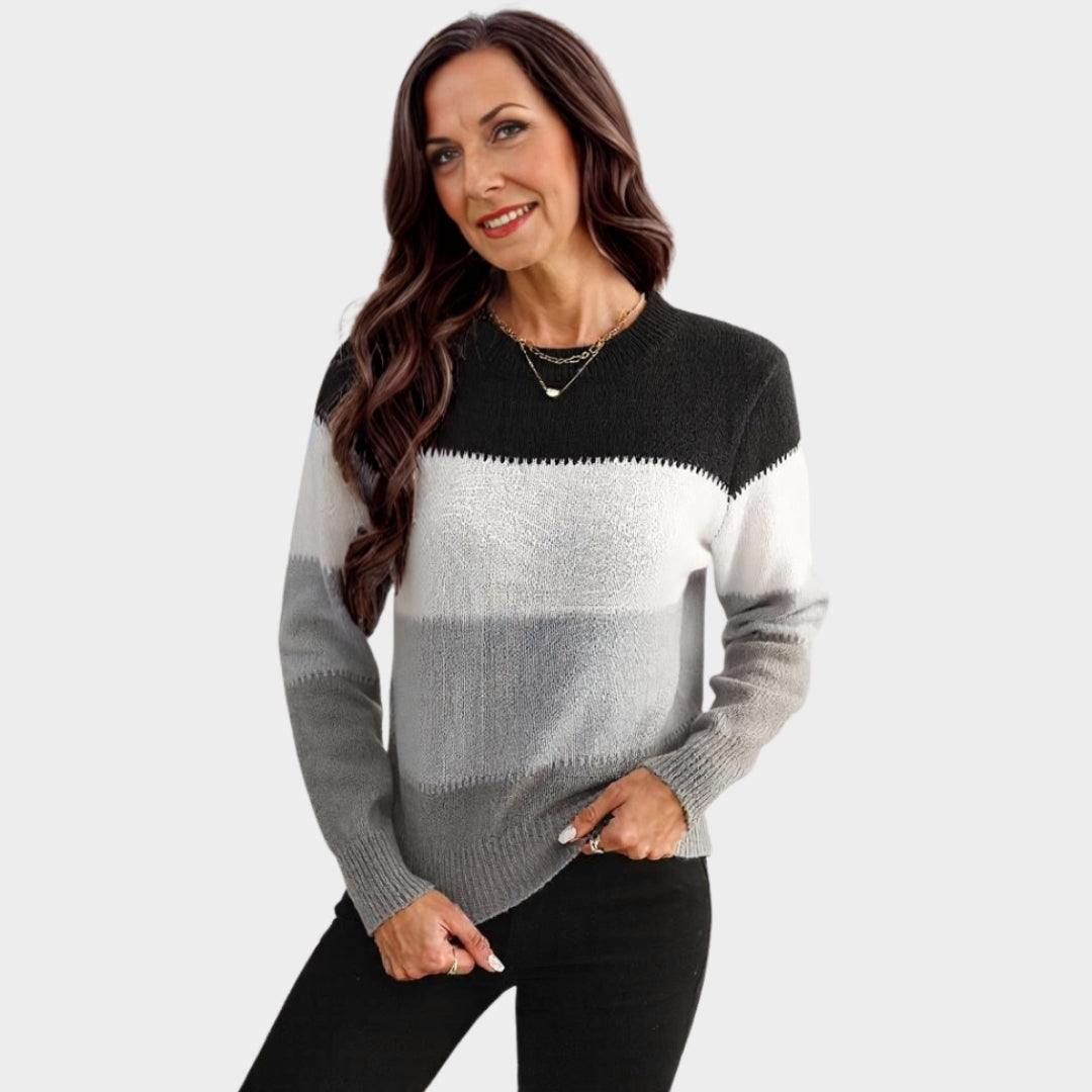 Women’s Knitted Sweater - Soft Contrast Color Pullover, Casual Fall Winter Fashion