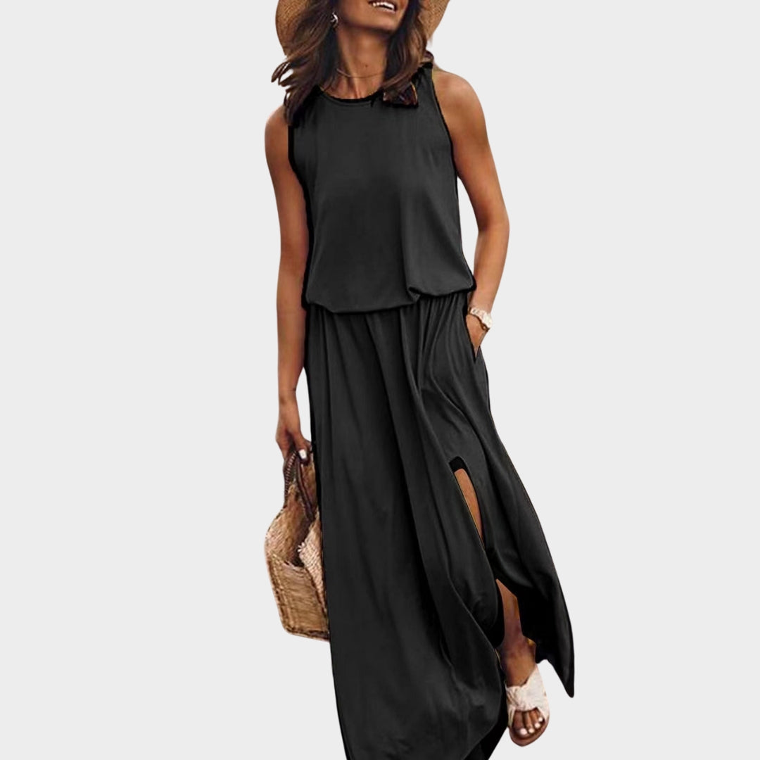 Women's Sleeveless Tank Maxi Dress – Loose Fit & Elegant Split – Multiple Colours