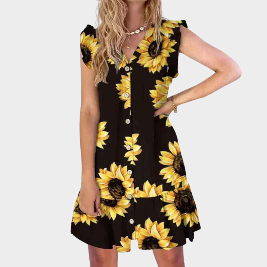 Women's A-Line Dress – Sleeveless V-Neck Fit with Printed Loose Style – Multiple Colours