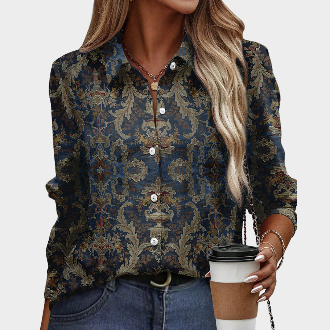 Women's Casual Loose Blouse – Turn-Down Collar – Long Sleeve – Multiple Colours