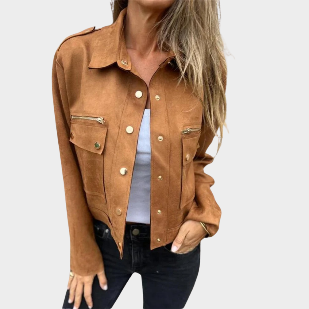Women's Long Sleeve Jacket – Deerskin Velvet Button Front Casual Outerwear – Multiple Colours