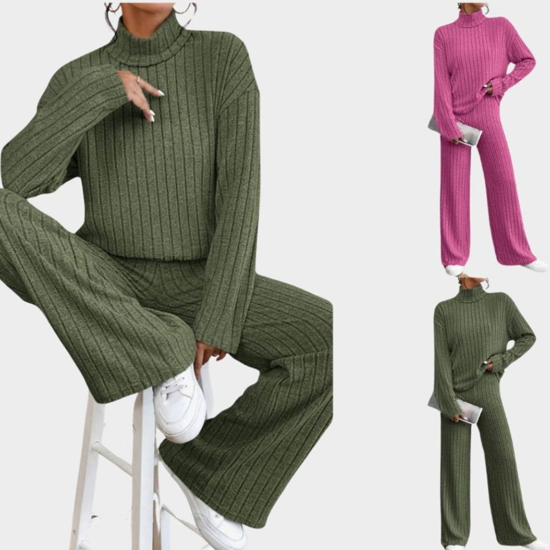 Spring Women’s Knitted 2-Piece Tracksuit – Vintage Crop Top & Flare Pants Set, Hot Pink & Green, Stretch Fit