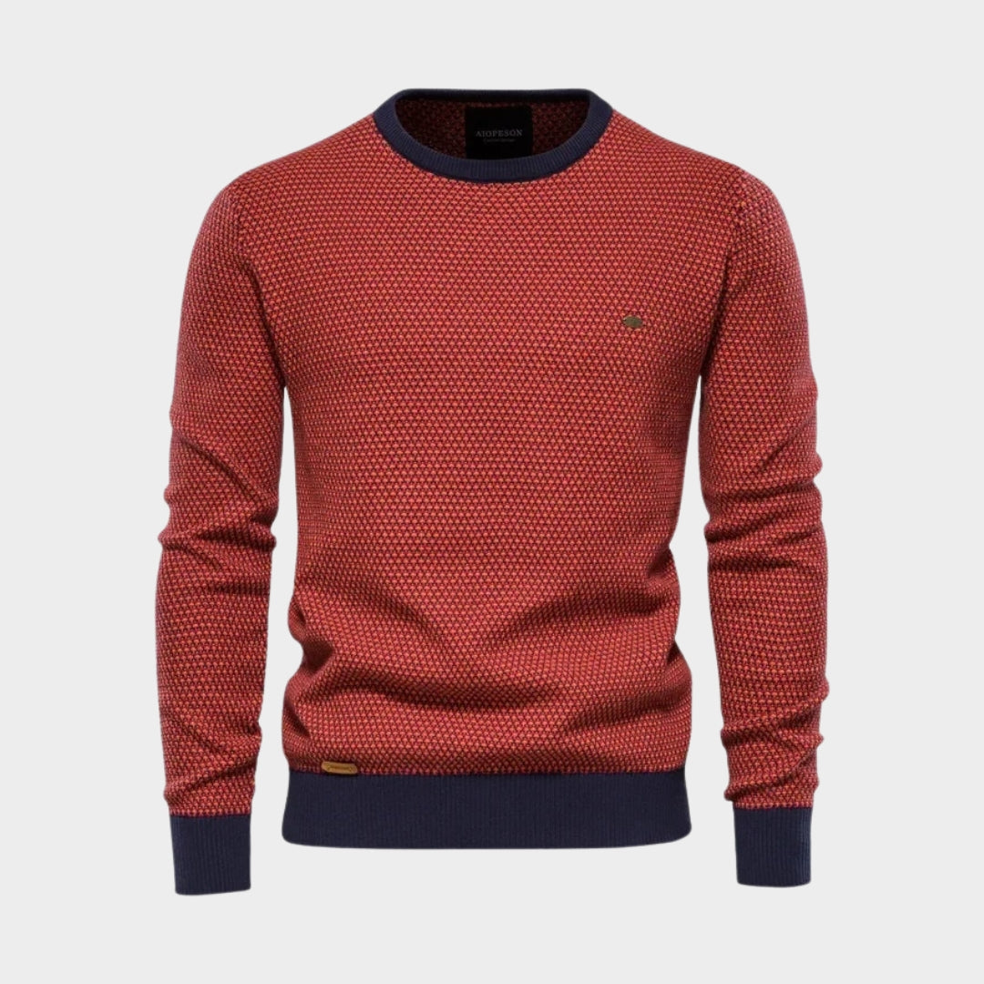 Autumn Winter Men's Color Block Sweater – Slim Fit Round Neck Cotton Pullover (Green, Black, Brown and Red)