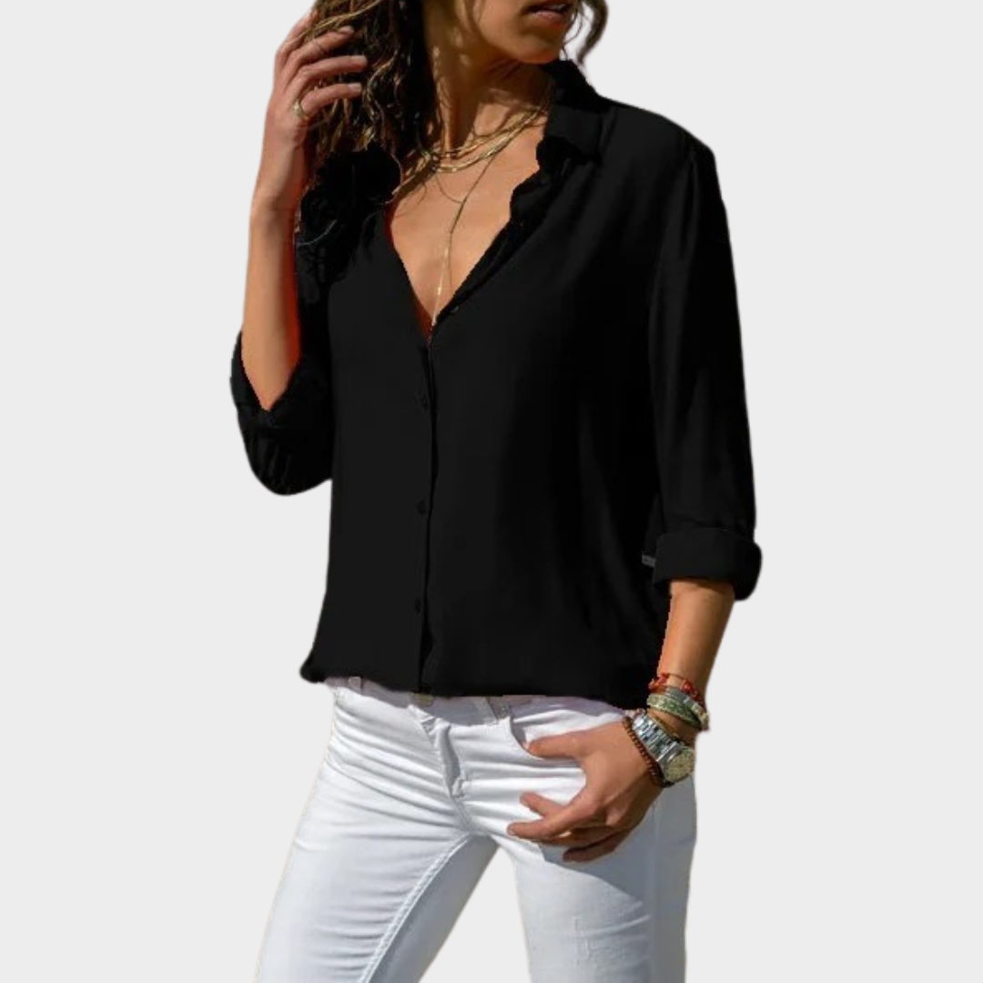 Women's Long Sleeve Button Shirt – Casual Office Wear – Solid Color – Multiple Colours
