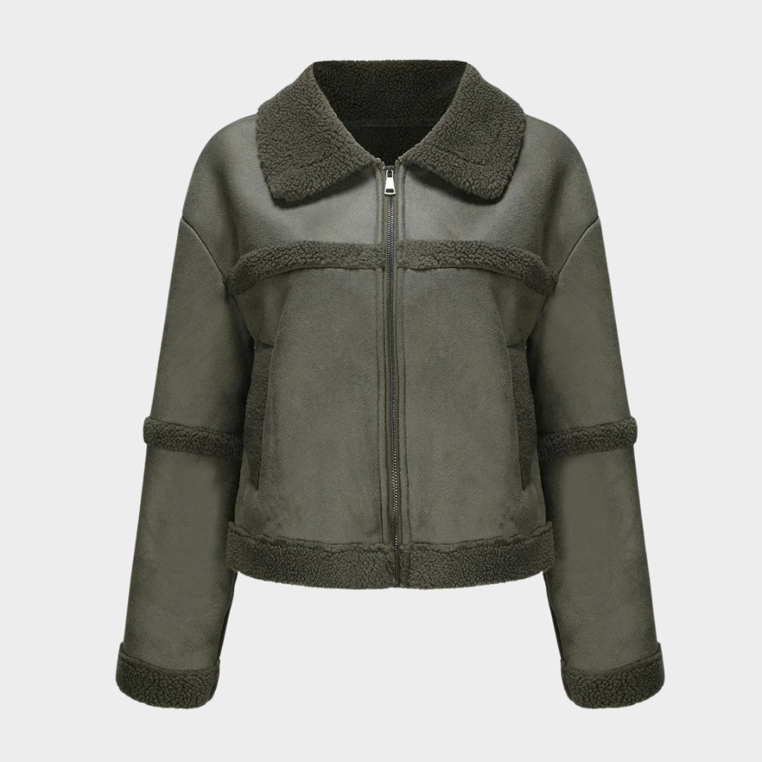Women’s Fleece Lined Jacket – Long Sleeve Blazer Style Outerwear with Leather Look Finish – Multiple Colours