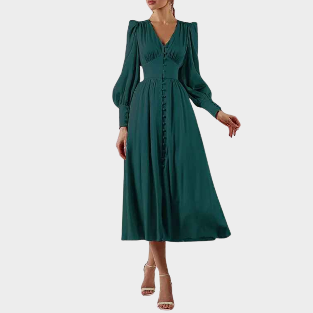 Women's Long Satin Dress - V-Neck Waist-Tie - Elegant Retro Style - Soft Silky Fabric - Multiple Colours