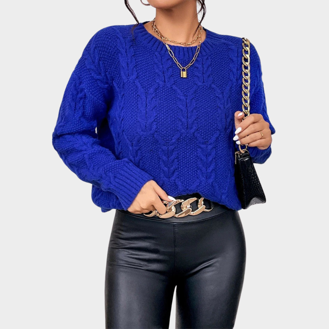Women's Chunky Cable Knit Sweater – Relaxed Fit Pullover with Crew Neck and Ribbed Cuffs – Multiple Colours
