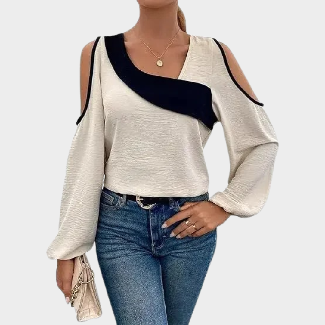 Women’s Off-Shoulder Long Sleeve Blouse – Diagonal Collar – Loose Fit Lantern Sleeves – Soft Fabric – Multiple Colours