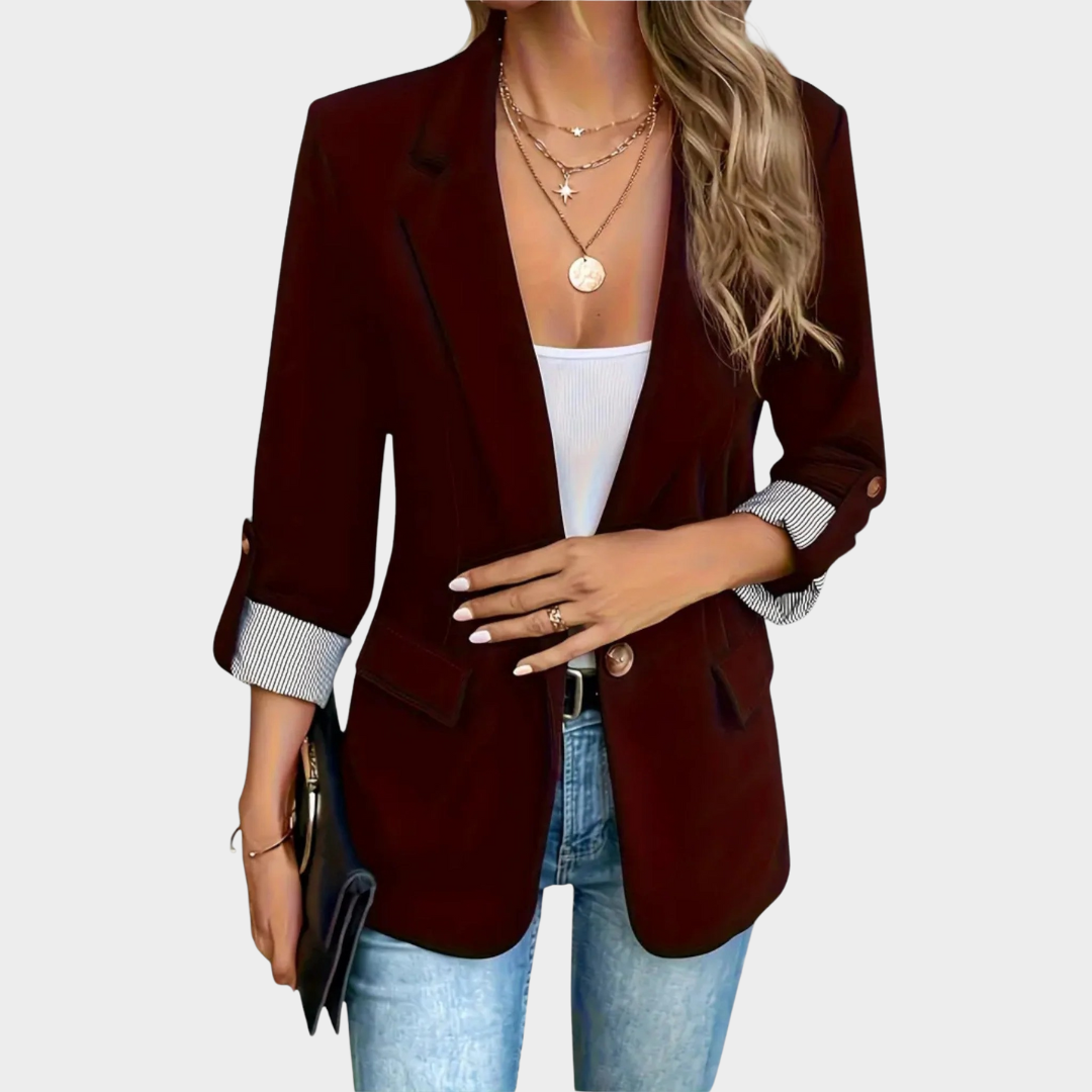 Women’s Slim Fit Suit Jacket – Button-Up Blazer – 3/4 Rolled Sleeves – Lightweight Casual Outerwear – Multiple Colours