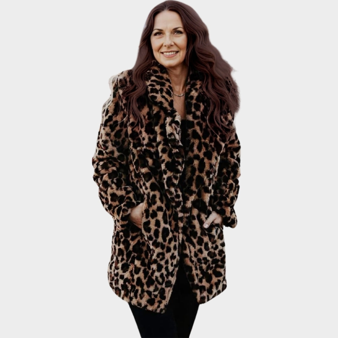 Women’s Autumn Leopard Faux Fur Coat – Long Warm Plush Teddy Jacket for Winter