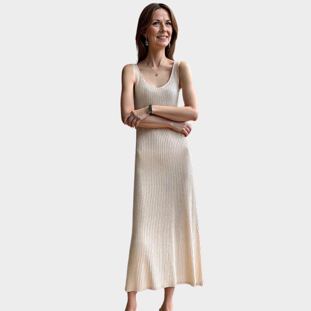 Women's Knitted Sleeveless Maxi Dress - V-Neck - Spaghetti Strap - Multiple Colours