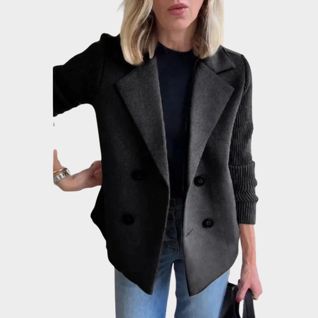 Women’s Double Breasted Tweed Wool Blend Blazer – Long Sleeve Knitted Office Jacket – Multiple Colours