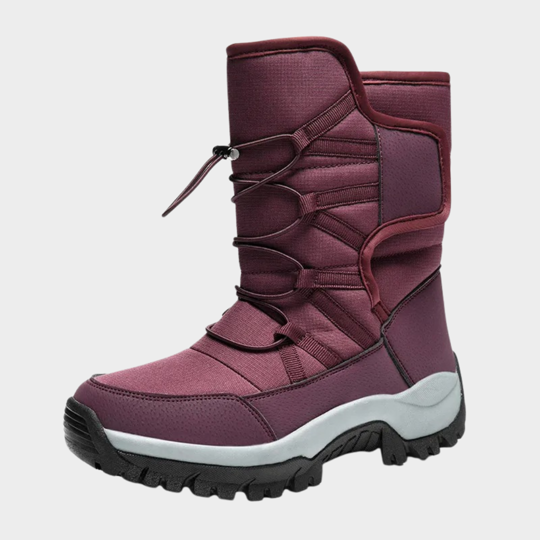 Men Waterproof Ankle Boots – Warm Plush Lined Outdoor Hiking Shoes with Non Slip Sole – Durable Work Footwear – Red