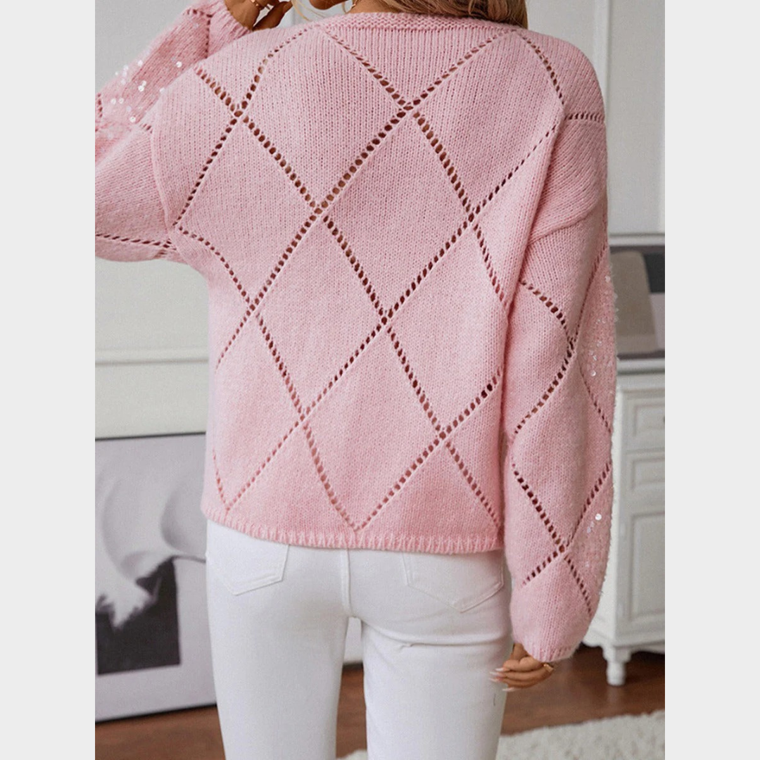 Women Knitted Sequin Sweater – Loose Fit Round Neck Casual Jumper Pullover – Multiple Colours