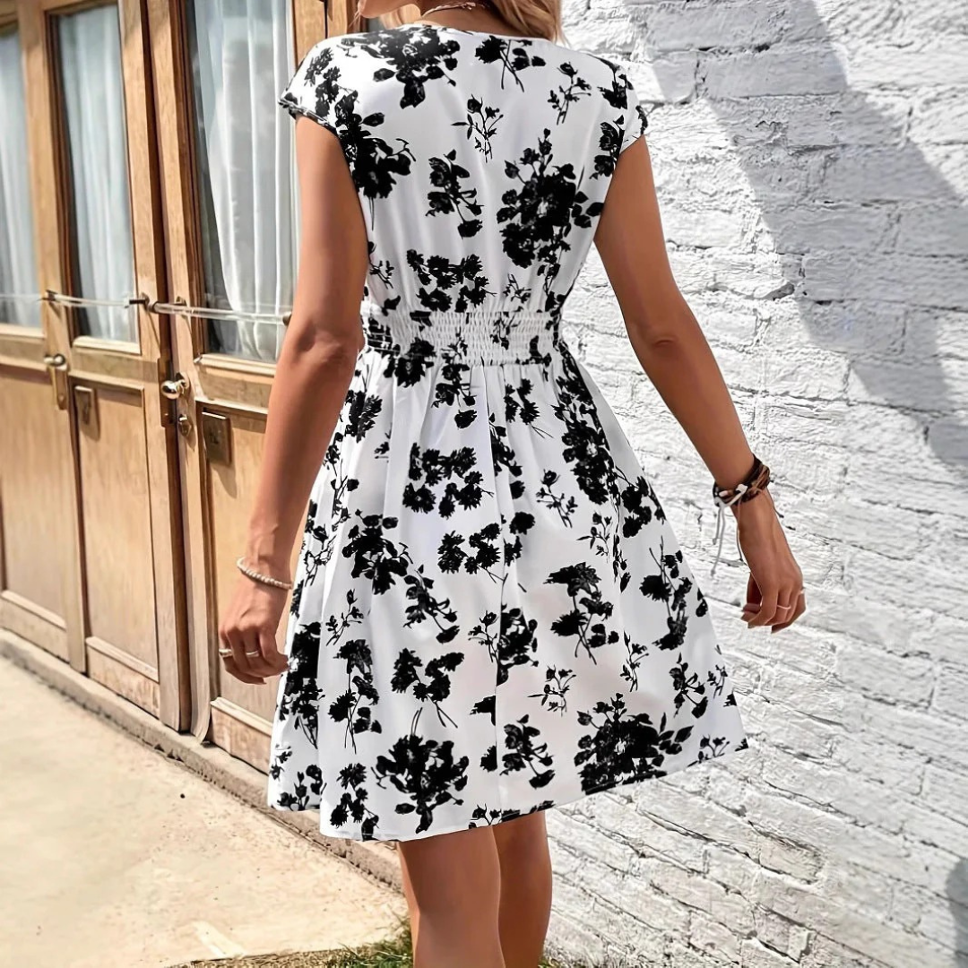 Women’s A-Line Dress – Breathable Blend – V-Neck – Smocked Waist – Flutter Sleeves – Casual Comfort – Multiple Colours