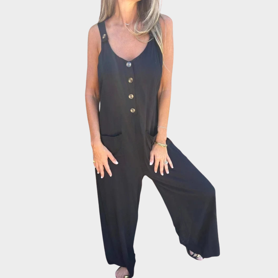 Women Loose Fit Jumpsuit – Sleeveless – Backless – Wide Leg with Pockets – Soft Fabric – Multiple Colours