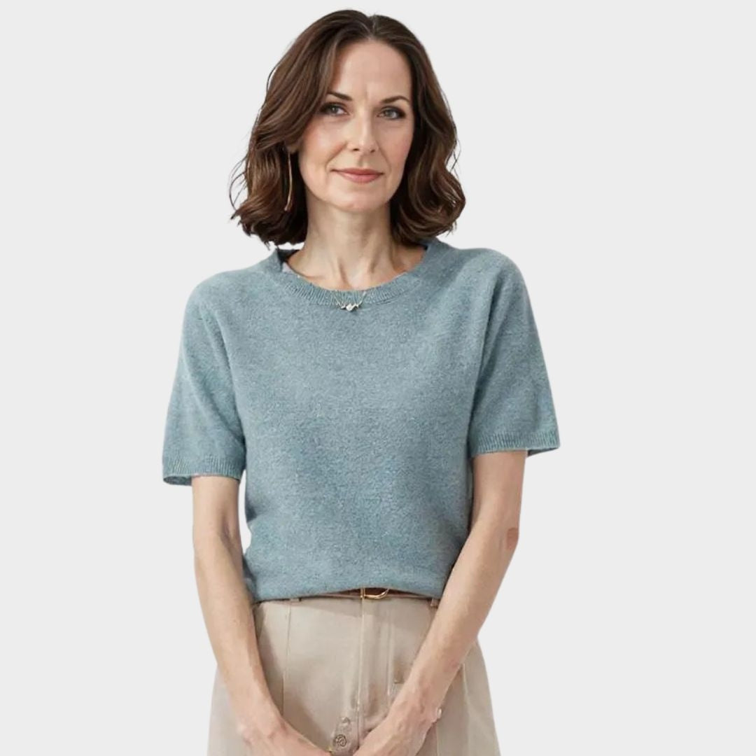 Women’s Short Sleeve Knitted T-shirt – O-neck Slim Wool Cotton Vest in 13 Colors