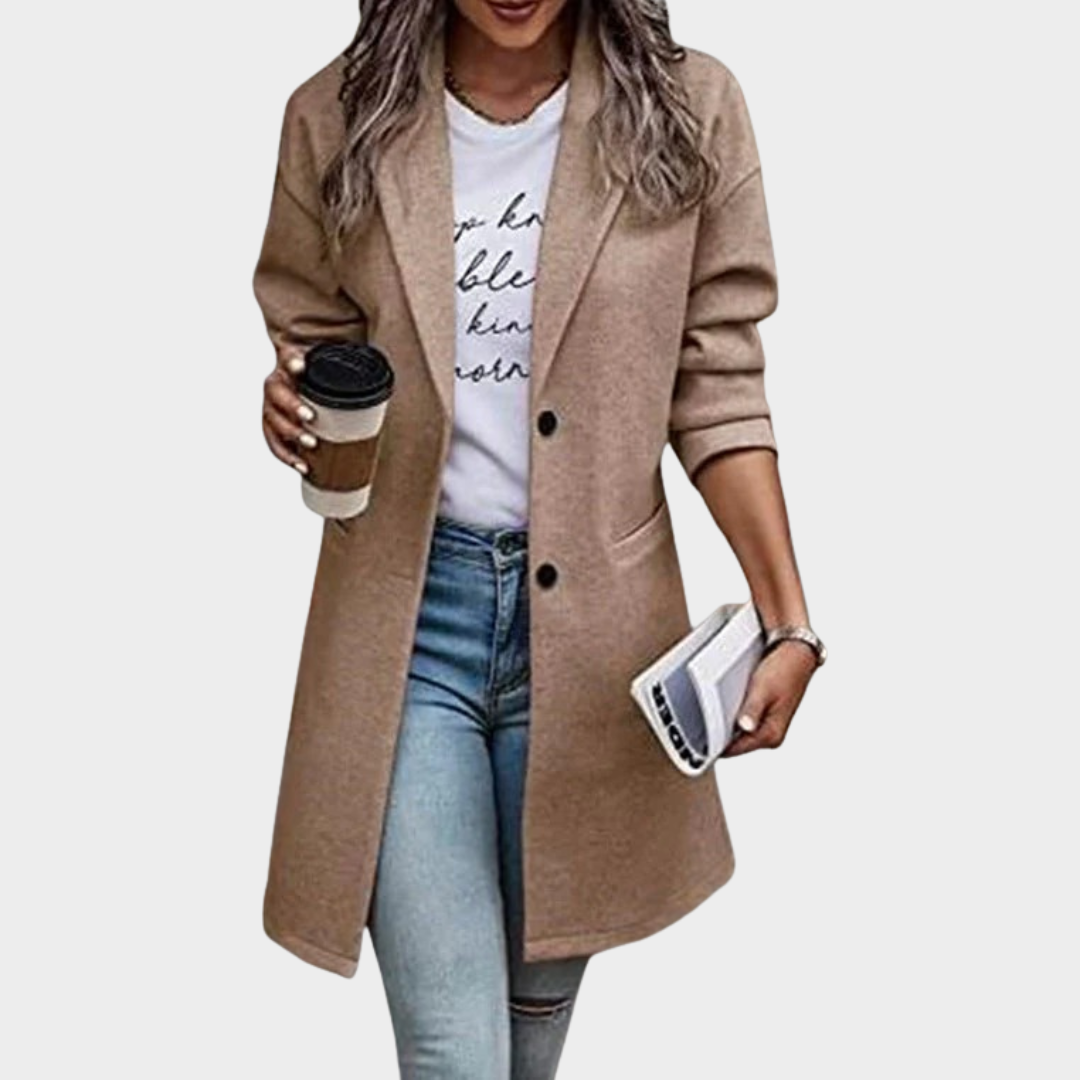 Women's Long Woolen Coat – Solid Colour Long Sleeve Casual Trench – Multiple Colours