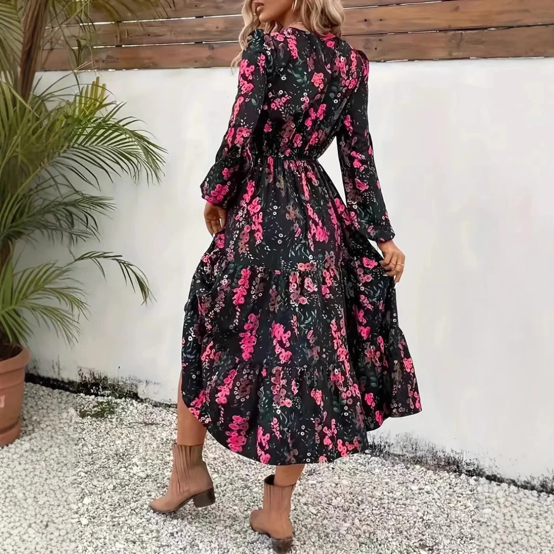 Women’s Midi Dress – Relaxed Fit with Tiered Skirt – Floral Print – Breathable Lightweight Blend – Multiple Colours