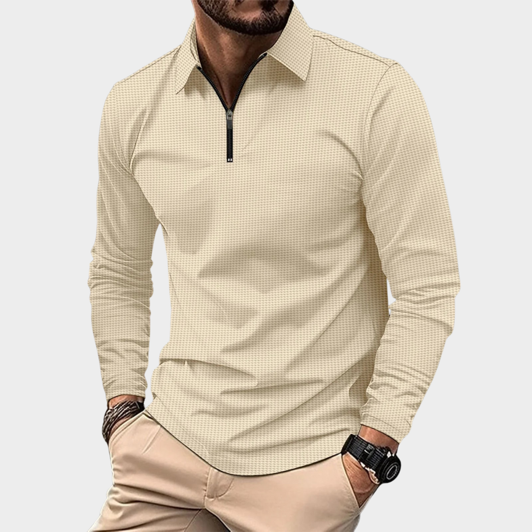 Men’s Stretch Slim Fit Long Sleeve Shirt – Breathable Zip Collar Casual Top – Multiple Colours