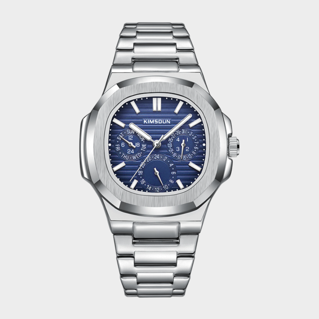 Luxury Men’s Waterproof Stainless Steel Watch – Adjustable Strap, Blue, Black, Silver