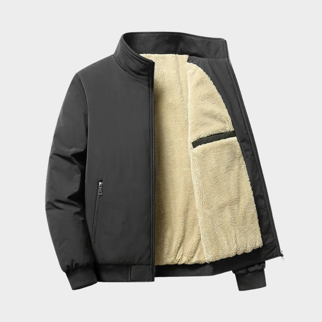 Winter Fleece Lined Cotton Jacket - Men's Thickened Plush Lamb Warm Windbreaker, Casual Coat, Beige, Black, Grey