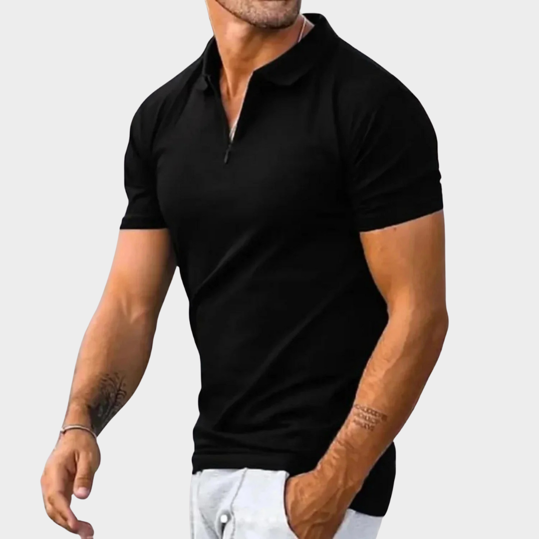 Men’s Short Sleeve Polo Shirt – Solid Colour – Zipper Collar – Comfortable Fit – Breathable Fabric – Multiple Colours