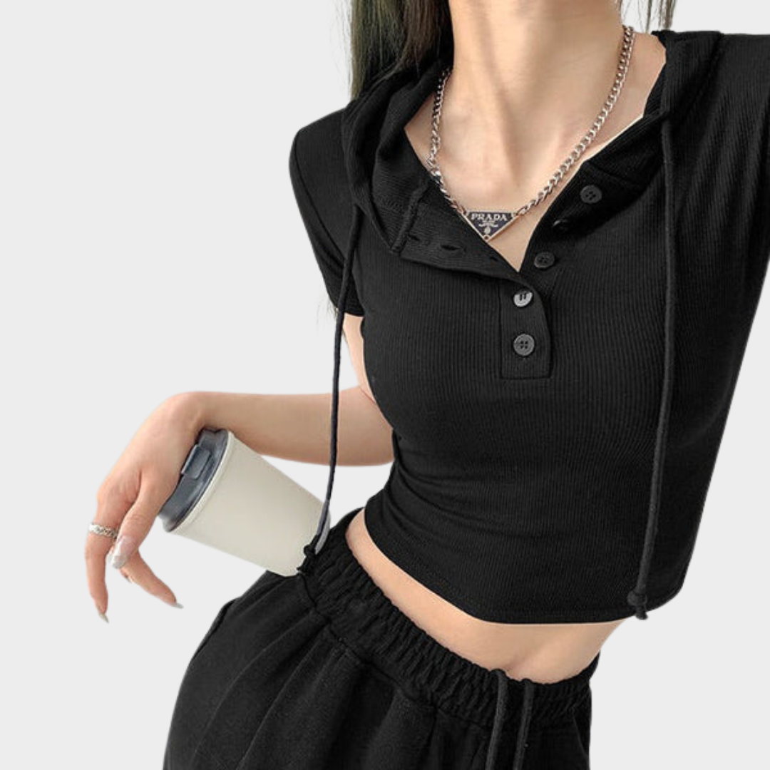 Women's Crop Top – Hooded Button-Up – Casual Sporty Fit – Lightweight & Comfortable – Multiple Colours