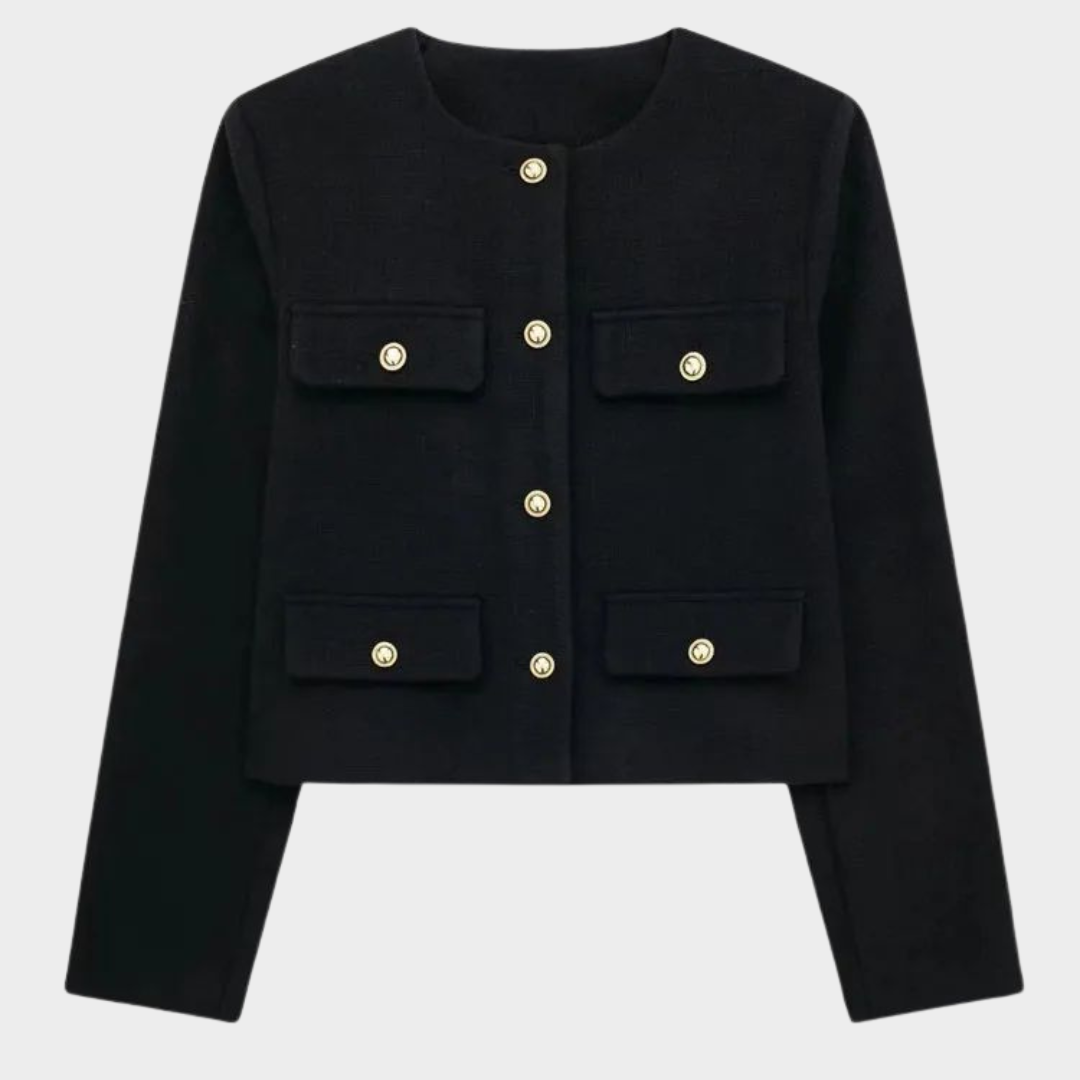 Women's Cropped Jacket – Button-Up – Long Sleeve – Front Flap – Vintage O-Neck – Multiple Colours
