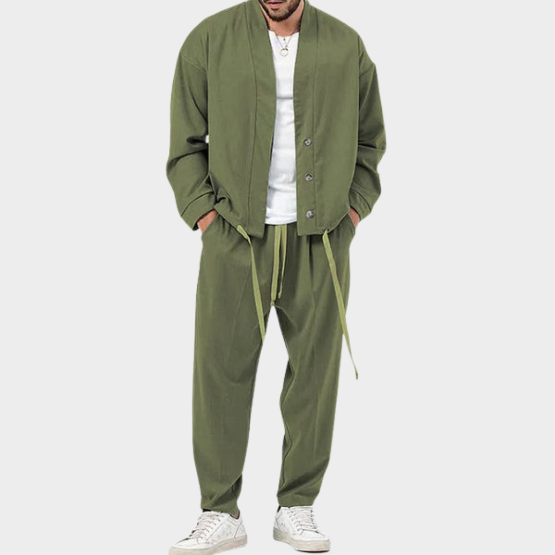 Men’s Casual Suit – Loose Long-Sleeve Shirt & Pants – Vintage Streetwear – Multiple Colours