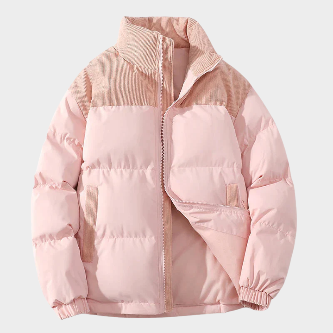 Men’s Puffer Jacket – Quilted Relaxed Fit Coat with Corduroy Yoke and Zip Front – Multiple Colours