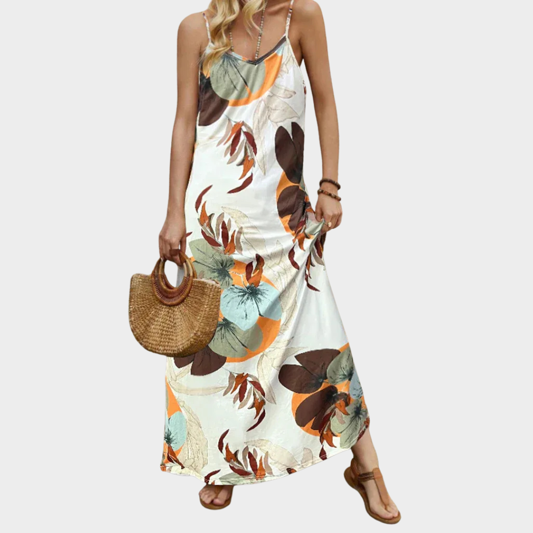 Women's V-Neck Ankle-Length Dress – Fresh Floral Print with Casual Elegant Style – Comfortable Fabric – Multiple Colours