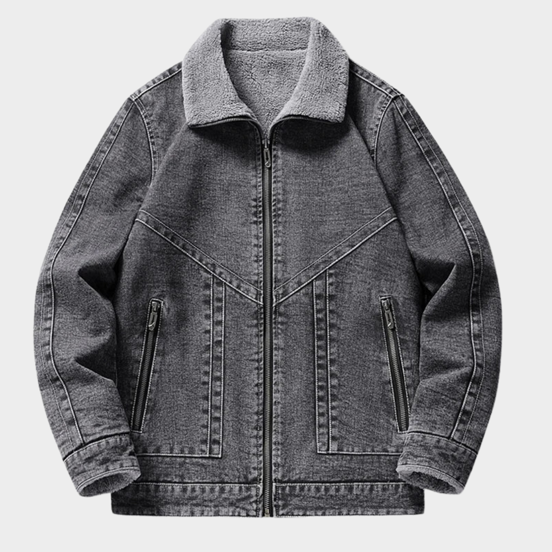 Men’s Denim Jacket – Fur Collar – Warm & Stylish – Solid Color – Casual Outerwear – Multiple Colours