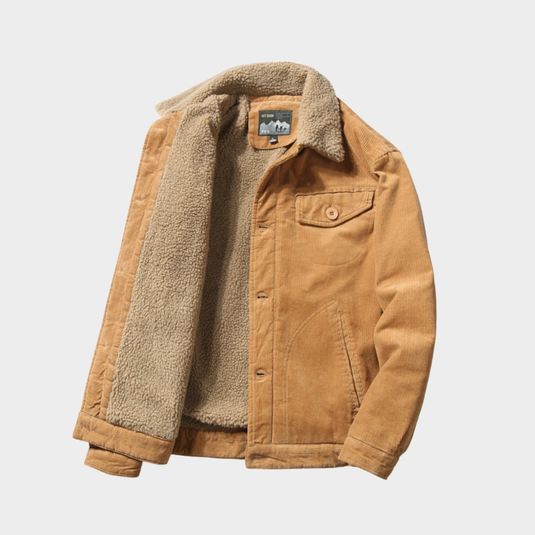 Winter Men's Cargo Corduroy Jacket - Thick Velvet Warm Vintage Solid Colour Coat